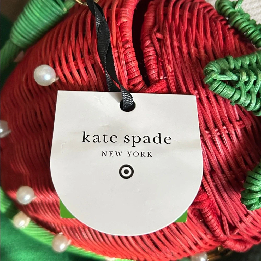 Strawberry Pearl Accent Woven Handbag - Red & Green - Picture 6 of 6